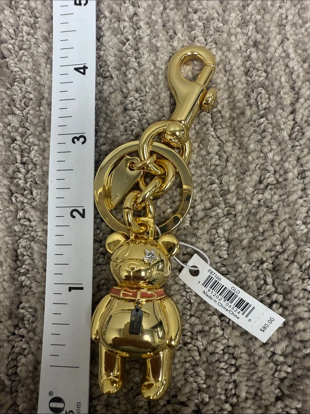 Coach Gold Bear Keyring with Red Collar